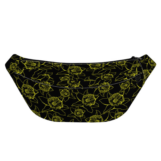 Black And Yellow Daffodil Pattern Print Fanny Pack
