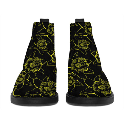 Black And Yellow Daffodil Pattern Print Flat Ankle Boots
