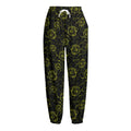 Black And Yellow Daffodil Pattern Print Fleece Lined Knit Pants