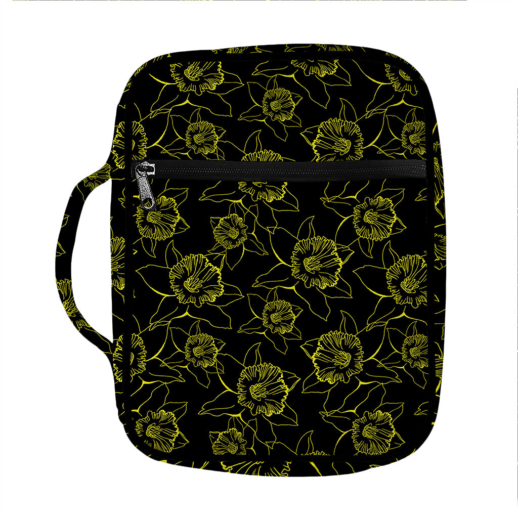 Black And Yellow Daffodil Pattern Print Front Pocket Bible Bag