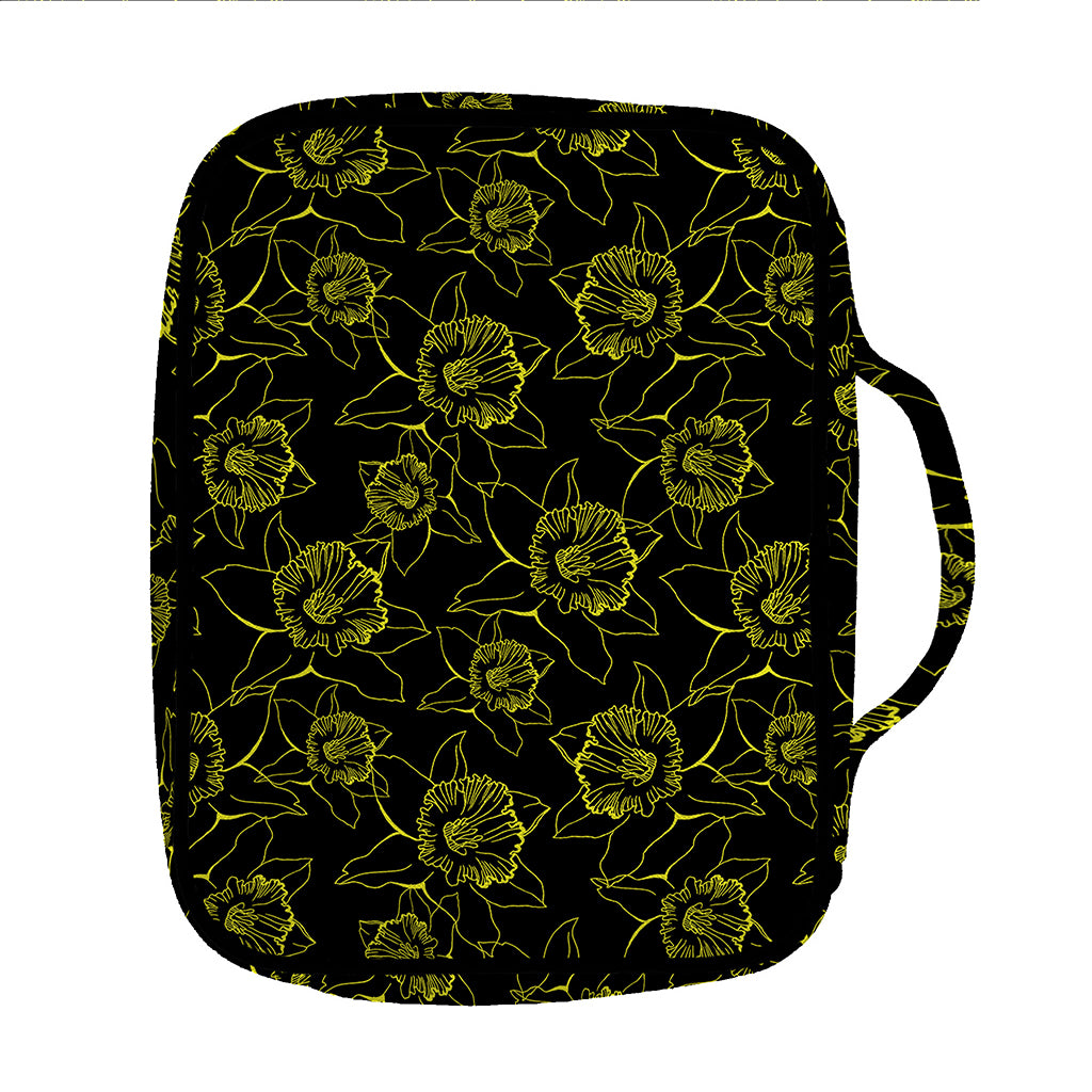 Black And Yellow Daffodil Pattern Print Front Pocket Bible Bag