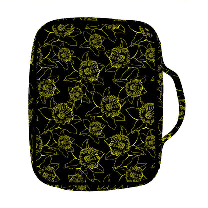 Black And Yellow Daffodil Pattern Print Front Pocket Bible Bag