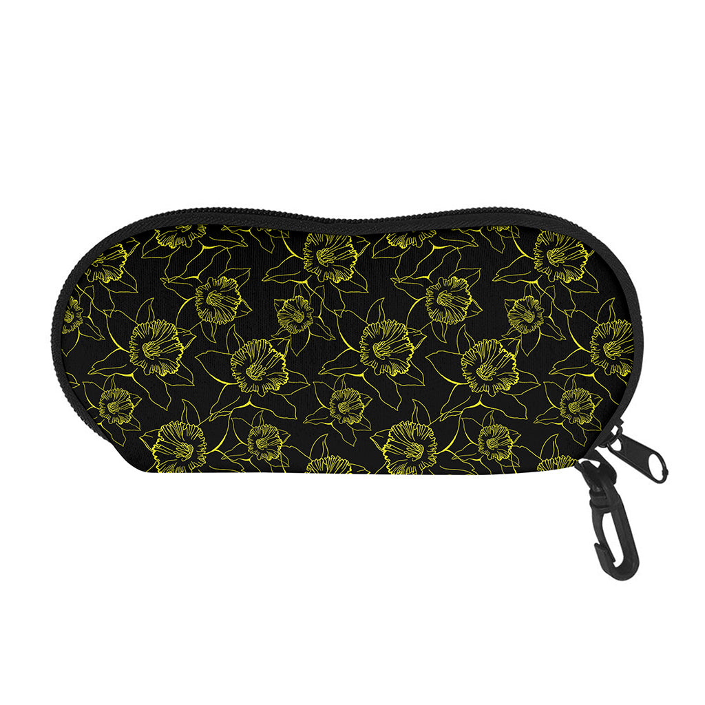 Black And Yellow Daffodil Pattern Print Glasses Case