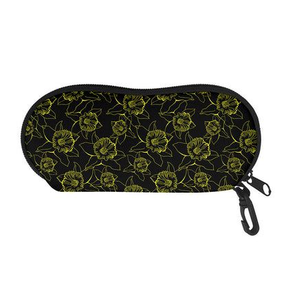 Black And Yellow Daffodil Pattern Print Glasses Case