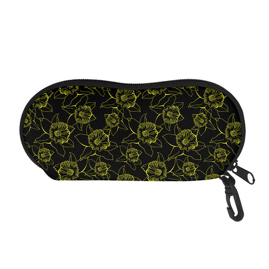 Black And Yellow Daffodil Pattern Print Glasses Case