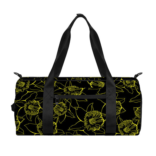 Black And Yellow Daffodil Pattern Print Gym Bag