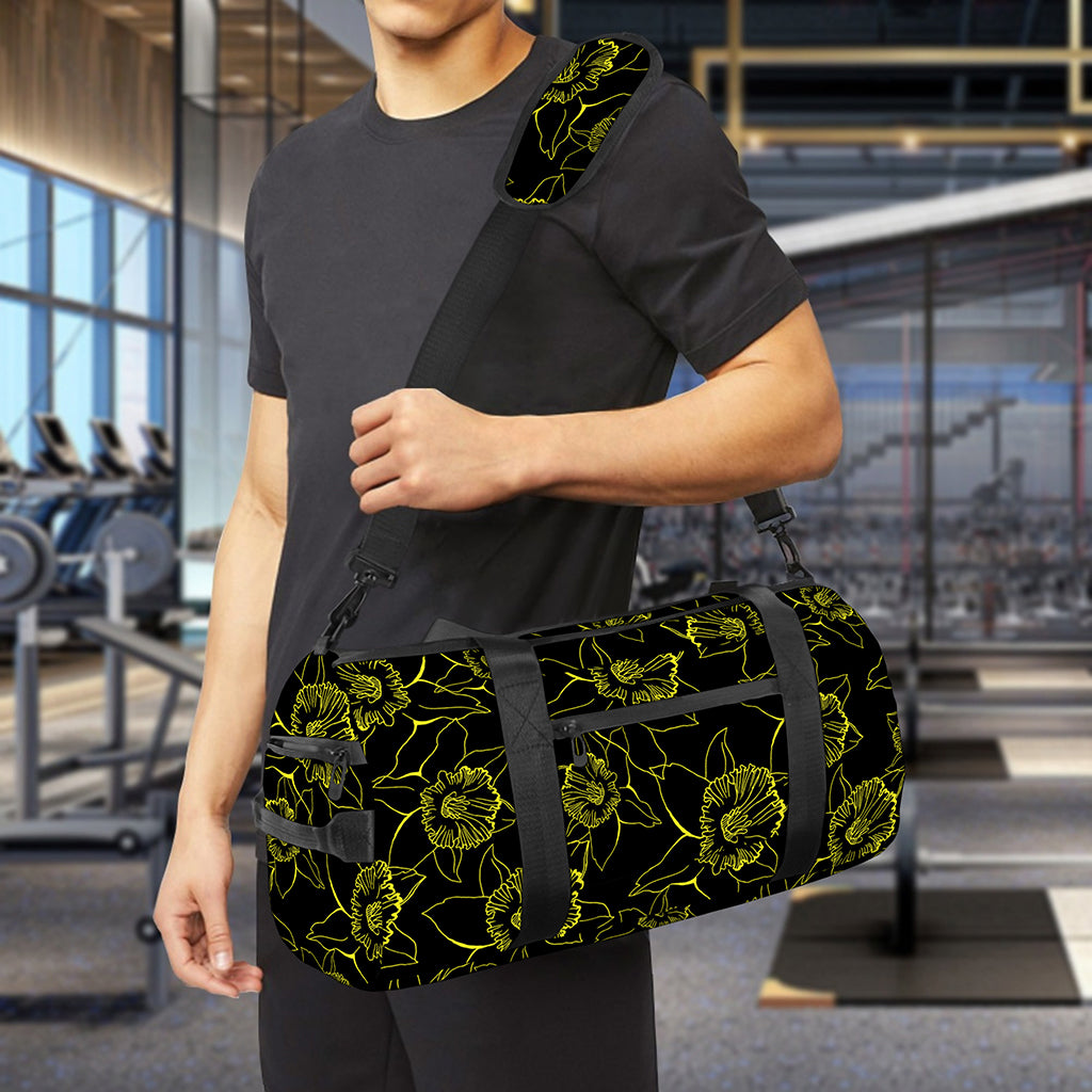 Black And Yellow Daffodil Pattern Print Gym Bag