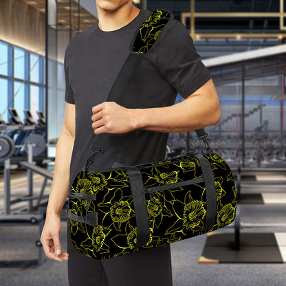 Black And Yellow Daffodil Pattern Print Gym Bag