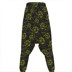 Black And Yellow Daffodil Pattern Print Hammer Pants