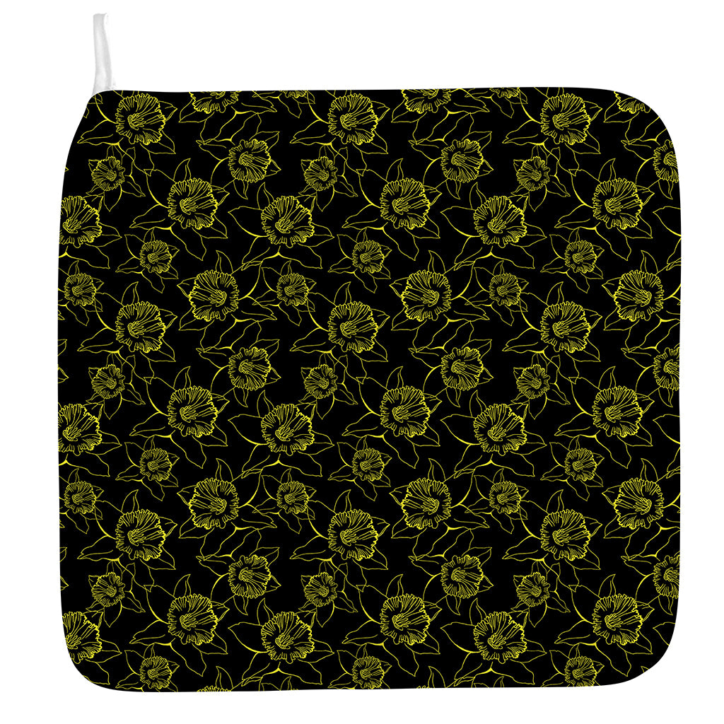 Black And Yellow Daffodil Pattern Print Hand Towel