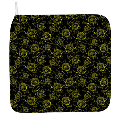Black And Yellow Daffodil Pattern Print Hand Towel