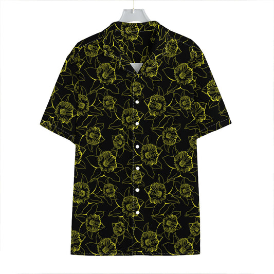 Black And Yellow Daffodil Pattern Print Hawaiian Shirt