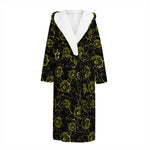 Black And Yellow Daffodil Pattern Print Hooded Bathrobe