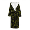 Black And Yellow Daffodil Pattern Print Hooded Bathrobe