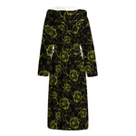 Black And Yellow Daffodil Pattern Print Hooded Bathrobe