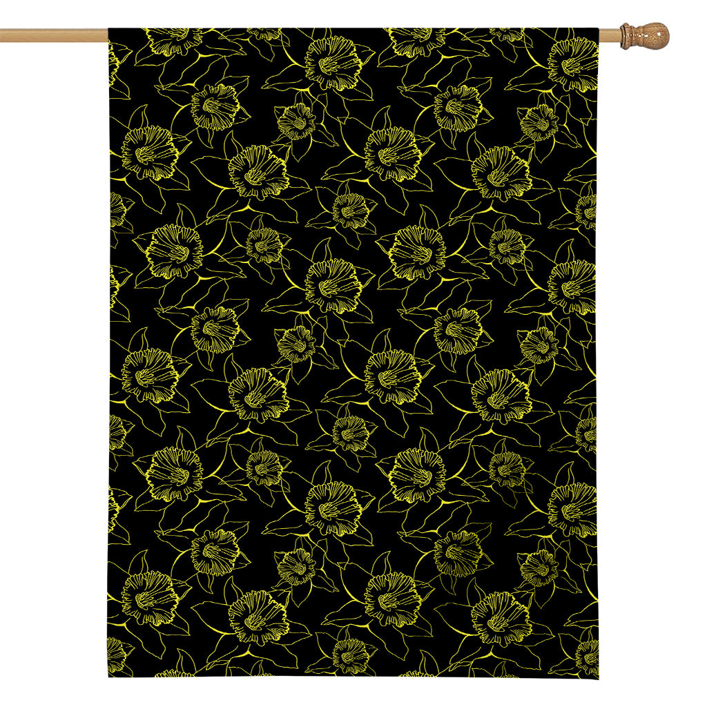 Black And Yellow Daffodil Pattern Print House Flag