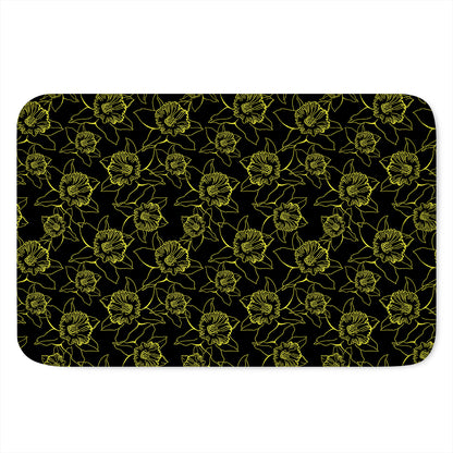 Black And Yellow Daffodil Pattern Print Indoor Door Mat