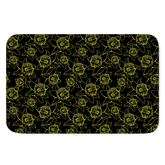 Black And Yellow Daffodil Pattern Print Indoor Door Mat