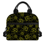 Black And Yellow Daffodil Pattern Print Insulated Lunch Bag