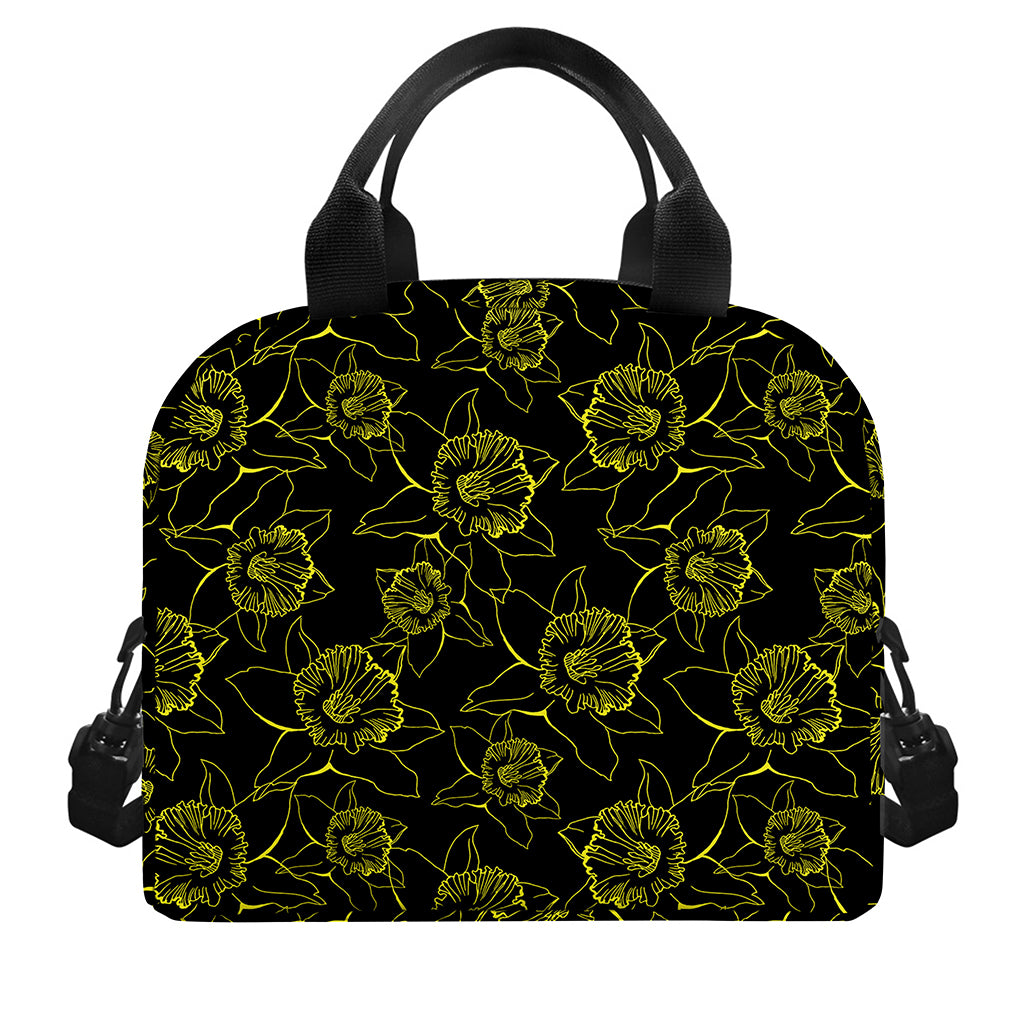 Black And Yellow Daffodil Pattern Print Insulated Lunch Bag