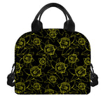 Black And Yellow Daffodil Pattern Print Insulated Lunch Bag