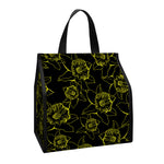 Black And Yellow Daffodil Pattern Print Insulated Lunch Tote