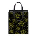Black And Yellow Daffodil Pattern Print Insulated Lunch Tote