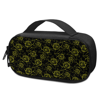 Black And Yellow Daffodil Pattern Print Insulin Cooler Travel Case