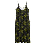 Black And Yellow Daffodil Pattern Print Jersey Midi Cami Dress