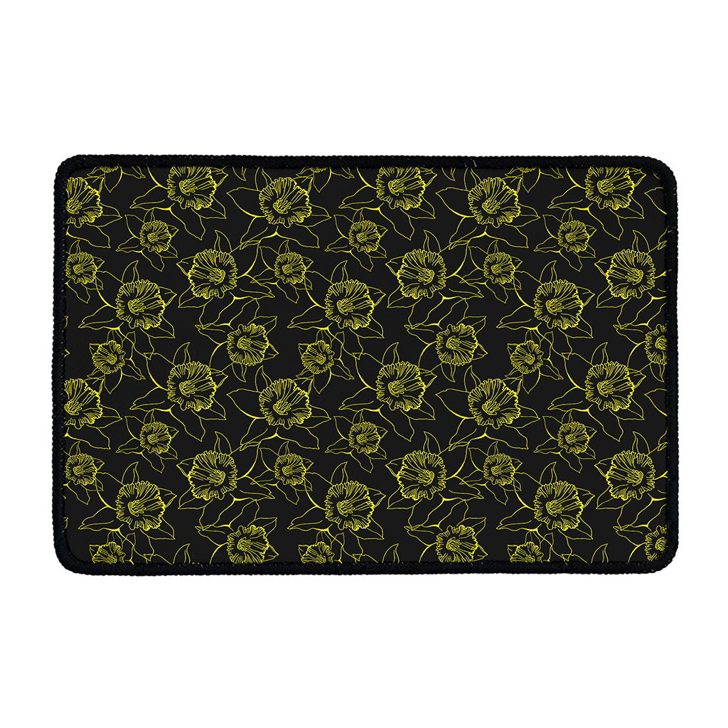 Black And Yellow Daffodil Pattern Print Kitchen Mat