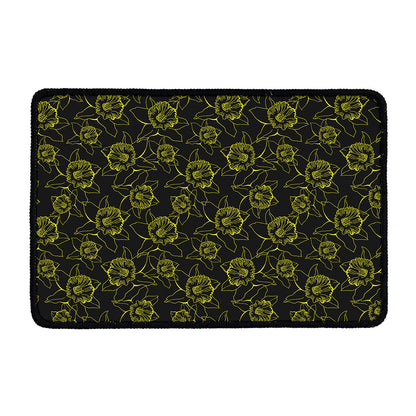 Black And Yellow Daffodil Pattern Print Kitchen Mat