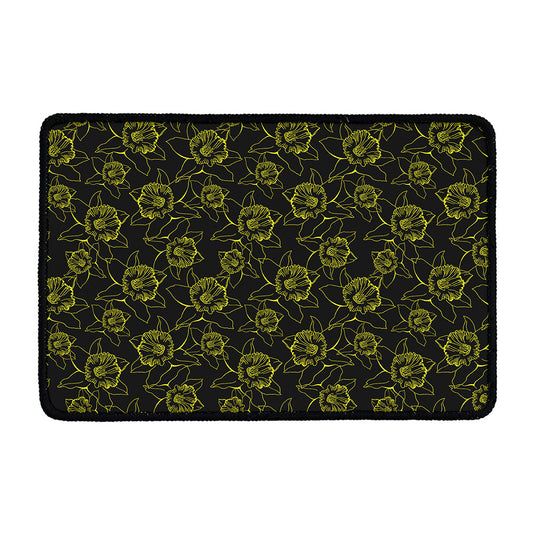 Black And Yellow Daffodil Pattern Print Kitchen Mat