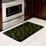 Black And Yellow Daffodil Pattern Print Kitchen Mat
