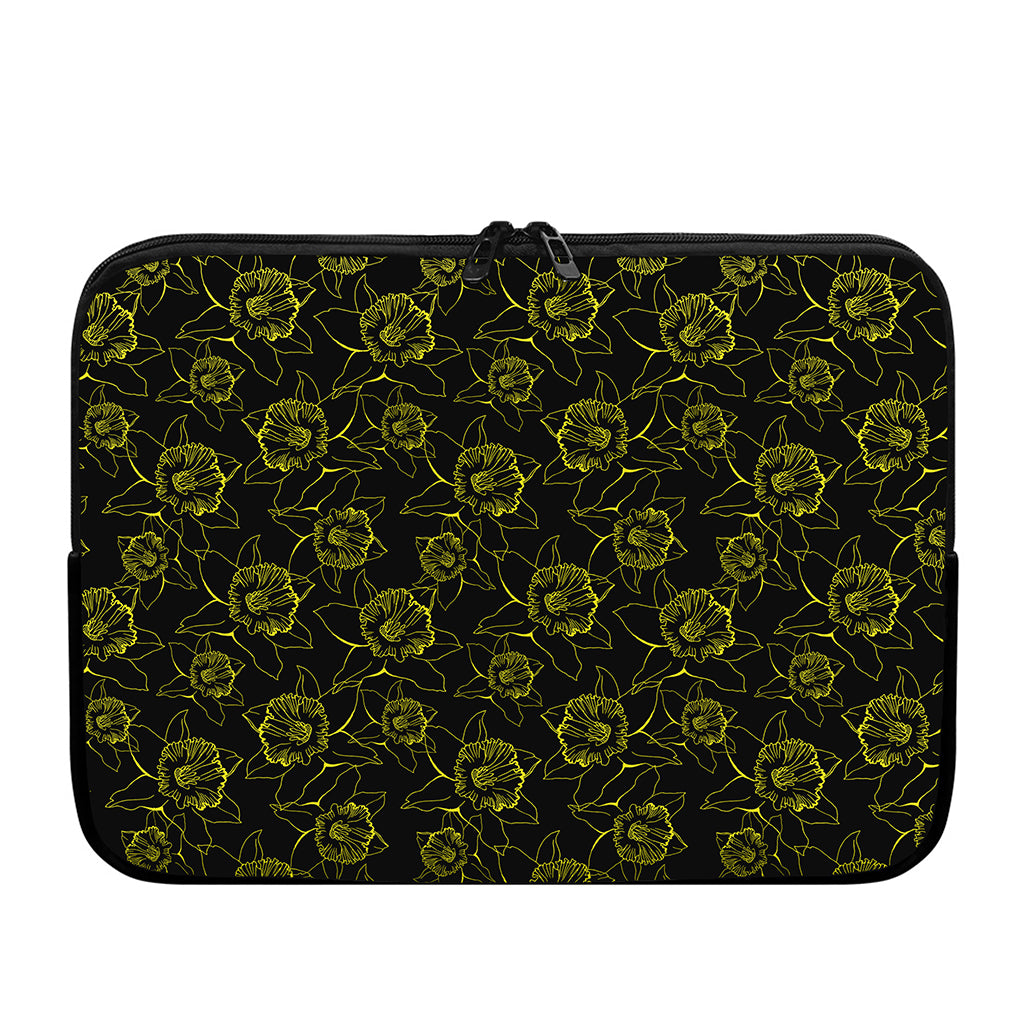 Black And Yellow Daffodil Pattern Print Laptop Sleeve