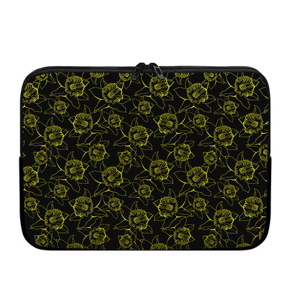 Black And Yellow Daffodil Pattern Print Laptop Sleeve