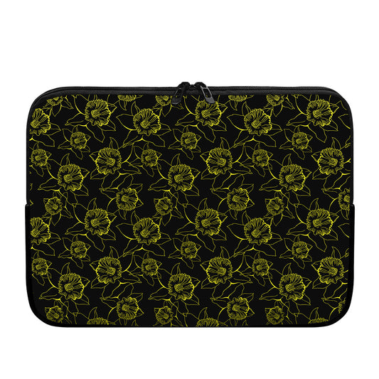 Black And Yellow Daffodil Pattern Print Laptop Sleeve