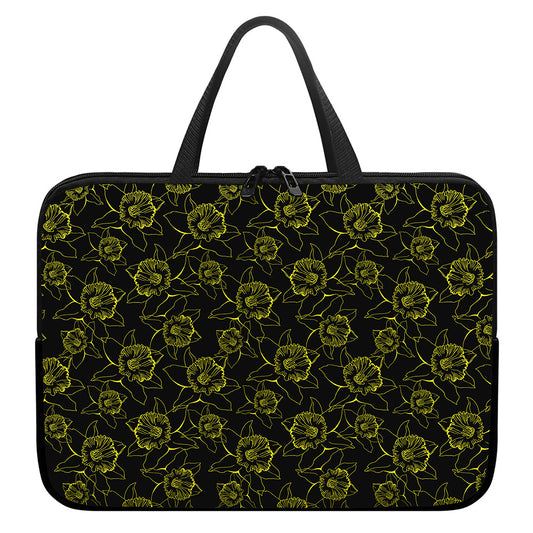 Black And Yellow Daffodil Pattern Print Laptop Sleeve With Handle