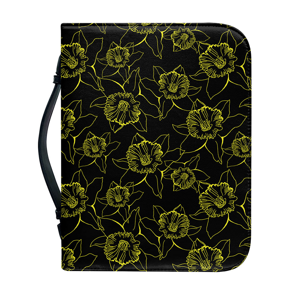 Black And Yellow Daffodil Pattern Print Leather Bible Cover