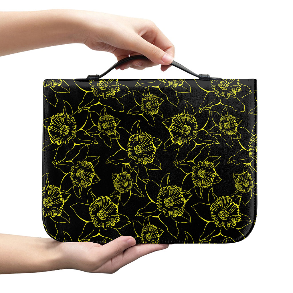 Black And Yellow Daffodil Pattern Print Leather Bible Cover