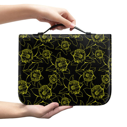 Black And Yellow Daffodil Pattern Print Leather Bible Cover