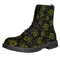 Black And Yellow Daffodil Pattern Print Lace-Up Boots
