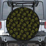 Black And Yellow Daffodil Pattern Print Leather Spare Tire Cover