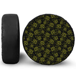 Black And Yellow Daffodil Pattern Print Leather Spare Tire Cover