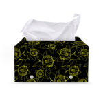 Black And Yellow Daffodil Pattern Print Leather Tissue Box Cover