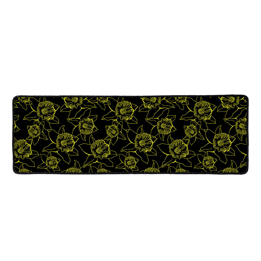 Black And Yellow Daffodil Pattern Print Long Kitchen Mat