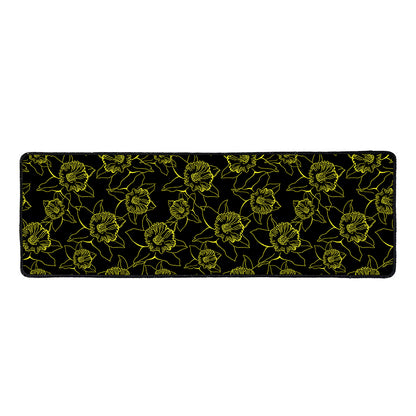 Black And Yellow Daffodil Pattern Print Long Kitchen Mat