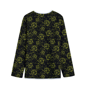 Black And Yellow Daffodil Pattern Print Long Sleeve Short Coat