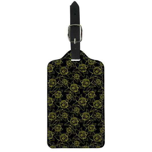 Black And Yellow Daffodil Pattern Print Luggage Tag