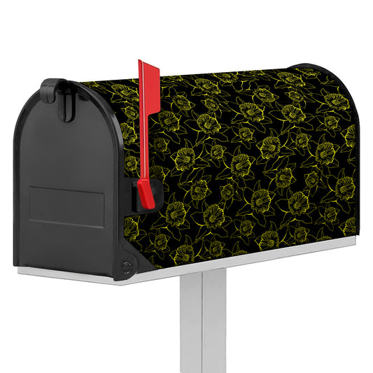 Black And Yellow Daffodil Pattern Print Mailbox Cover