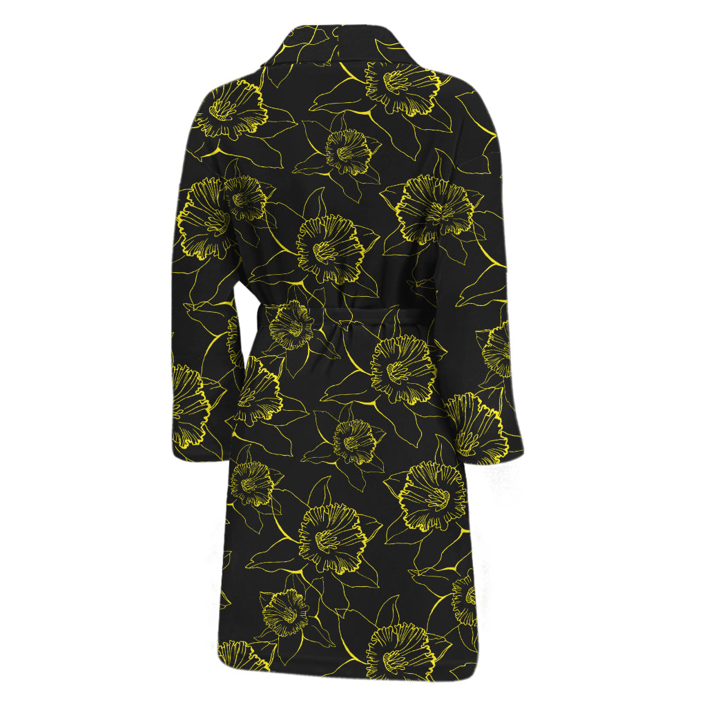 Black And Yellow Daffodil Pattern Print Men's Bathrobe